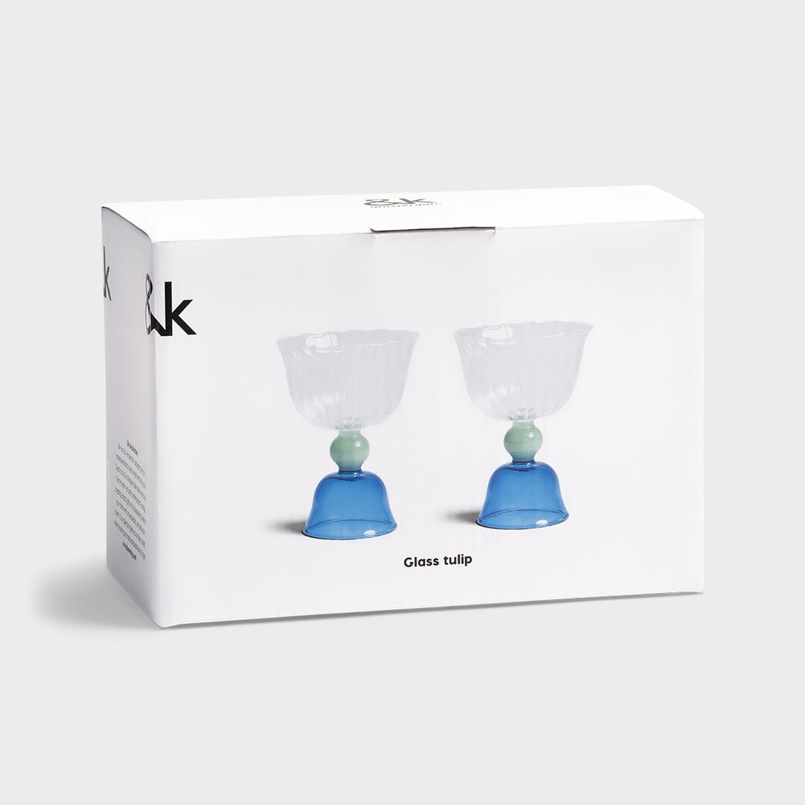 Glass tulip blue set of 2