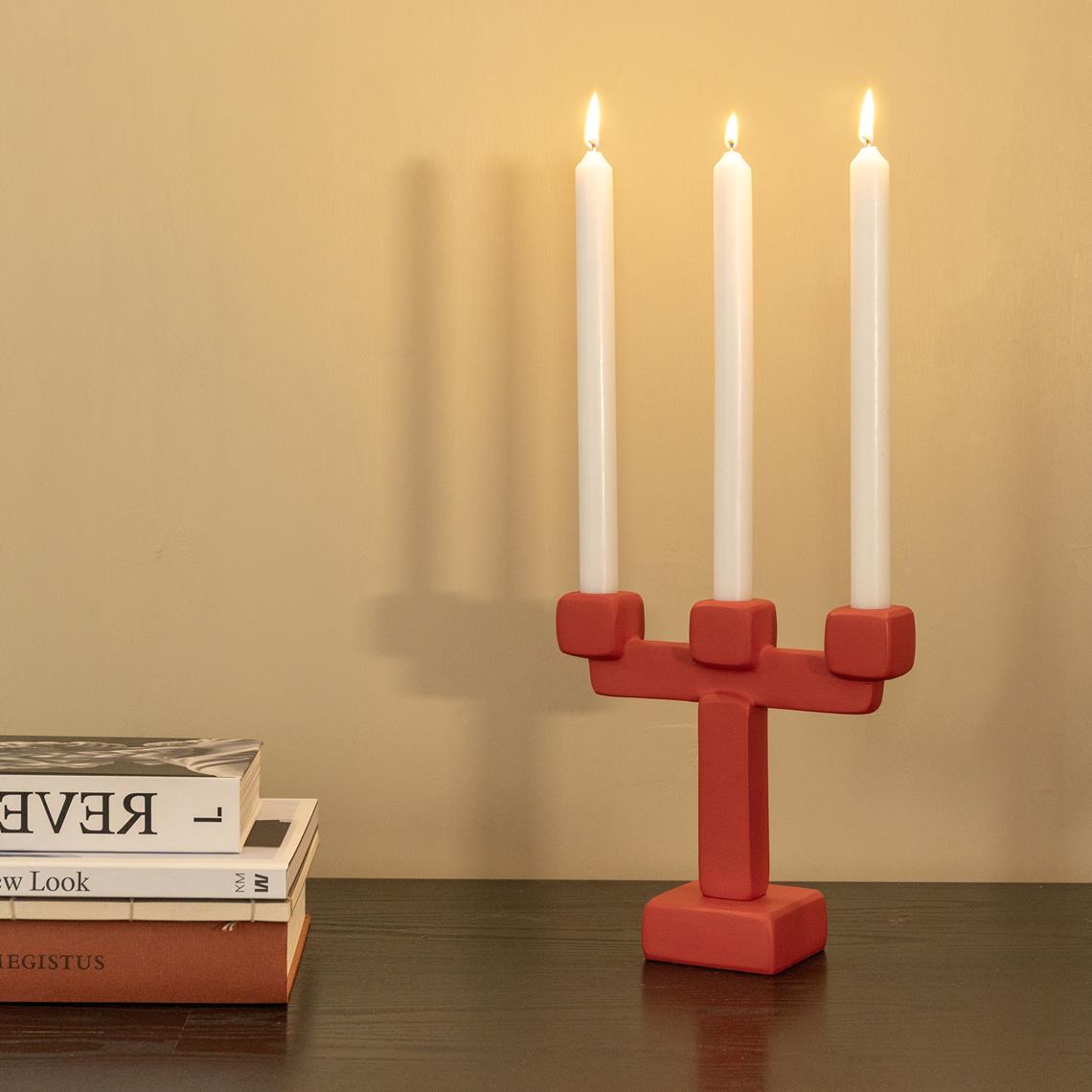 Candle holder chunk large red